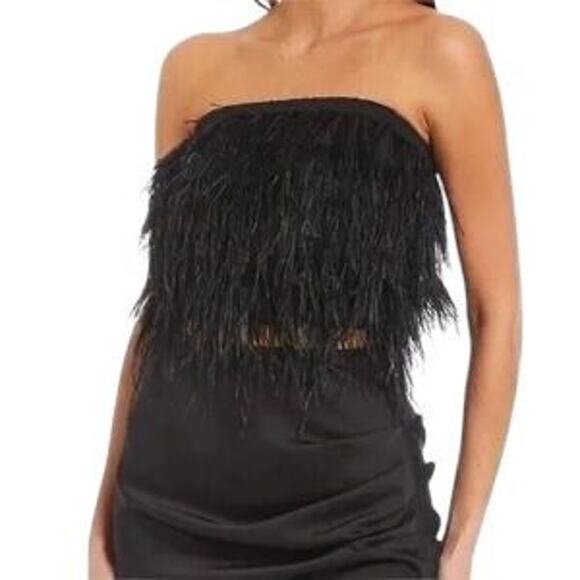 Gianni Bini Black Feather Midnight Glamour Crop Top Women's Size XL NWT  40-31-3 - Picture 6 of 6